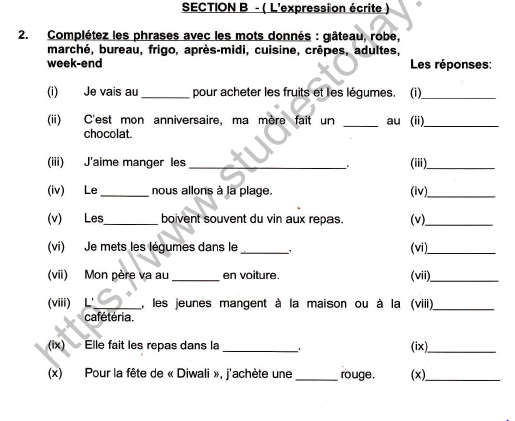 CBSE Class 7 French Worksheet Set I